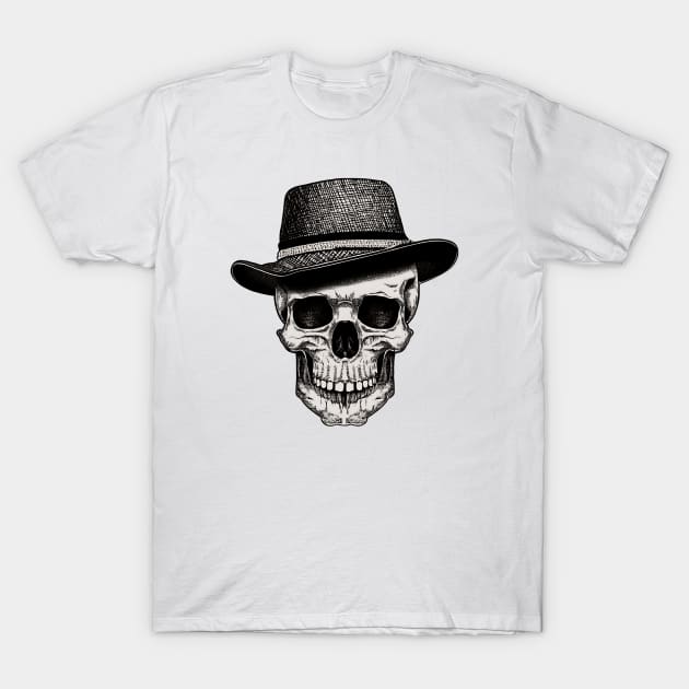 Skull wearing a fedora hat T-Shirt by Chief A1